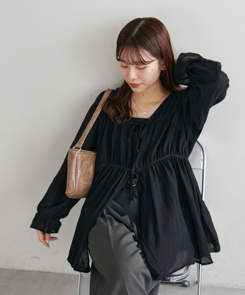 コットンティアードブラウス 段々切替 ブラック 黒 22051400503010 Liesse｜ティアードブラウス | Rakuten Fashion(楽天ファッション／旧