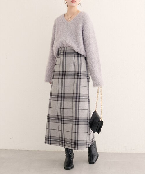 natural couture ロング スカート チェック柄ペンシルスカート