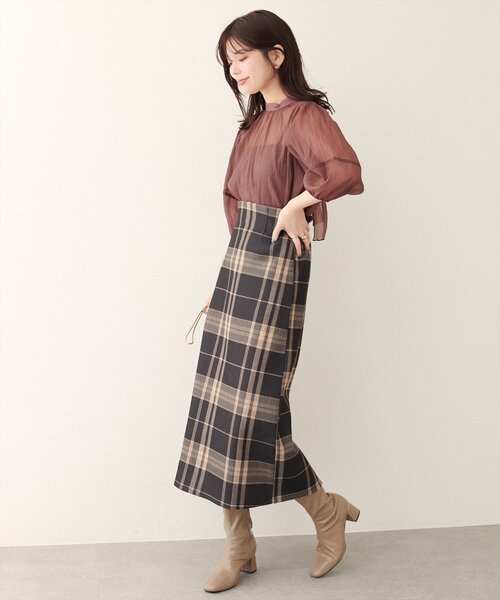 natural couture ロング スカート チェック柄ペンシルスカート