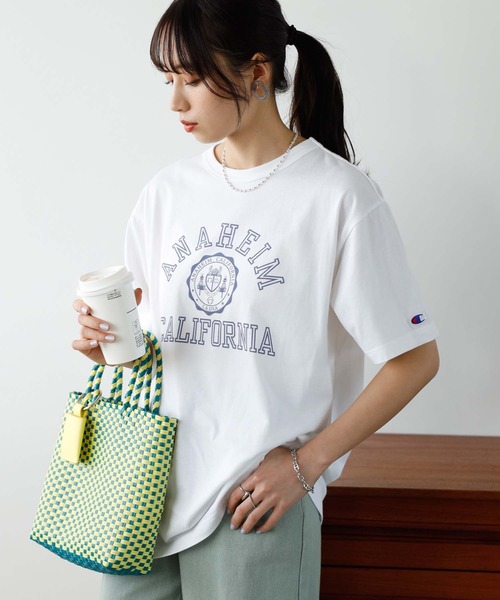 「Champion」 半袖Tシャツ MEDIUM ブラック レディース_画像5