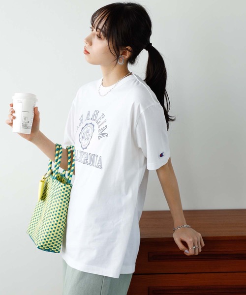 「Champion」 半袖Tシャツ MEDIUM ブラック レディース_画像6