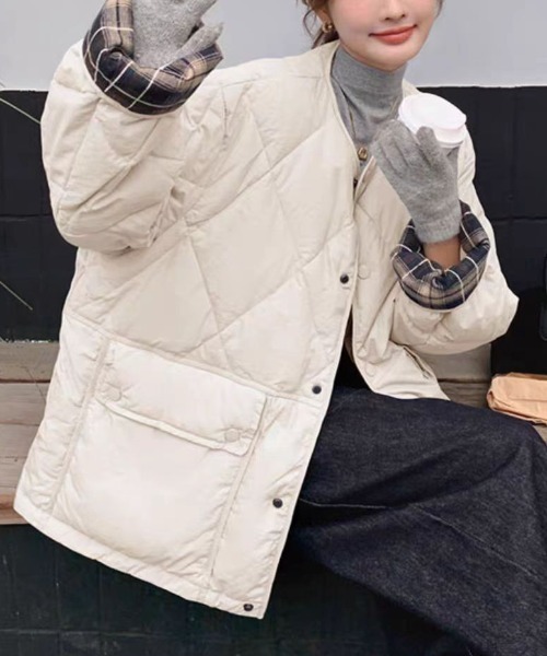 Malbon キルティングジャケット レディースホワイト CORNERS（コーナーズ） ブルゾン アウター 2way襟ボアキルティング
