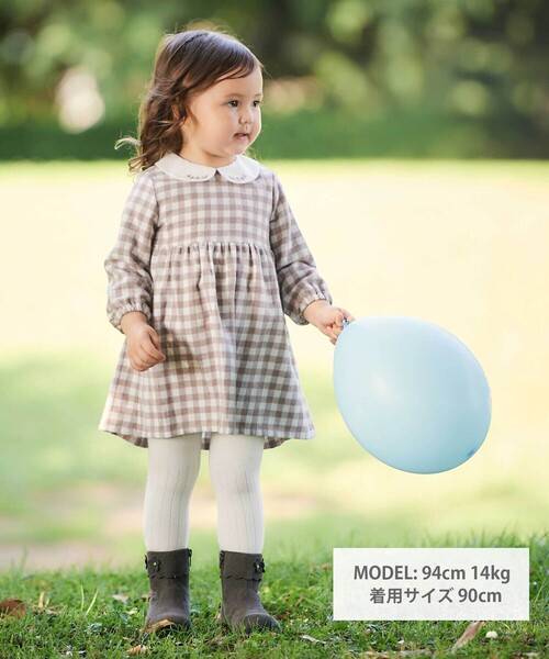 BeBe ワンピース 「お揃い」ネルギンガムチェック丸襟長袖