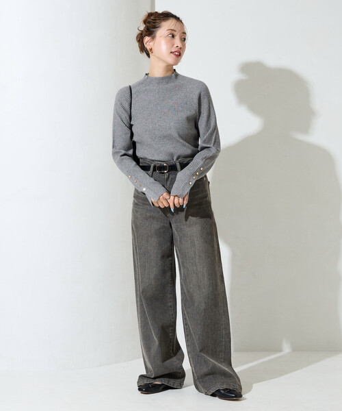 ♡'s shop【新品・未使用】3Dリブハイネックセーター　黒&amp;グレイ FREAK'S STORE（フリークスストア） ニット セーター 限定展開 吸湿