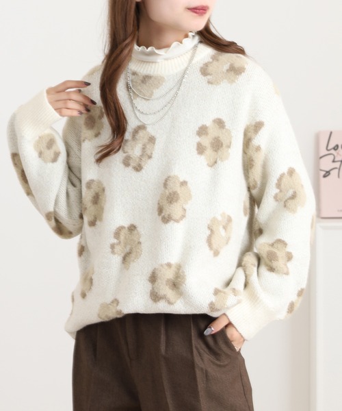 mitis（ミティス） ニット セーター フラワー柄モヘアニットプル