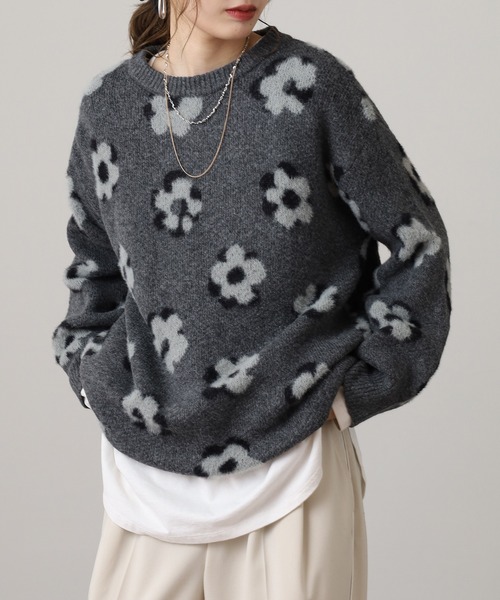 mitis（ミティス） ニット セーター フラワー柄モヘアニットプル