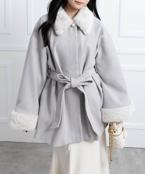 clear コート アウター ベルト付きミドルファーコート「大人