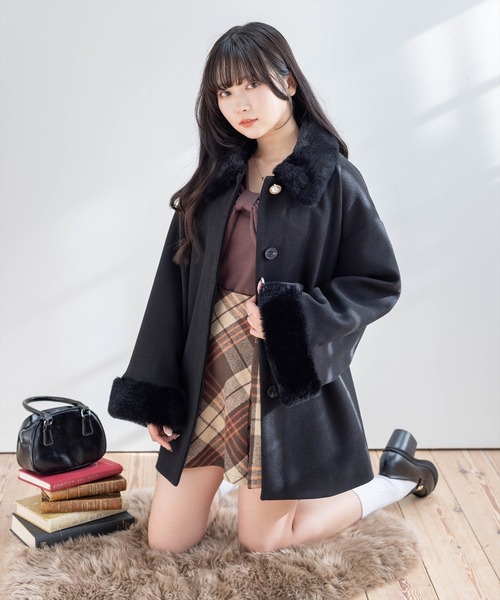 clear コート アウター ベルト付きミドルファーコート「大人