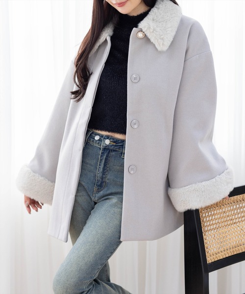 clear コート アウター ベルト付きミドルファーコート「大人