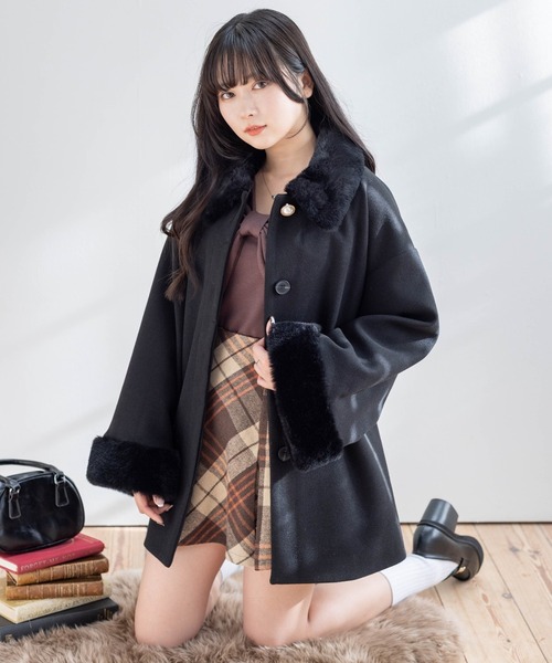clear コート アウター ベルト付きミドルファーコート「大人