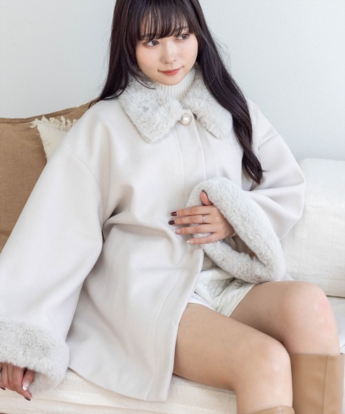 clear コート アウター ベルト付きミドルファーコート「大人