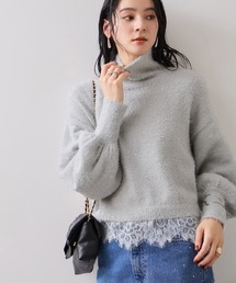 メソ METHO チェーンステッチ ハイネックニット セーター F グレー VIS（ビス） ニット セーター ラメフェザー裾レースハイネックニット
