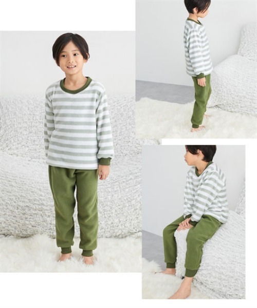 フリースパジャマ　ボーダー　スカラー パジャマ ボーダー柄フリースルームウェア キッズ 子供 男の子 女の子