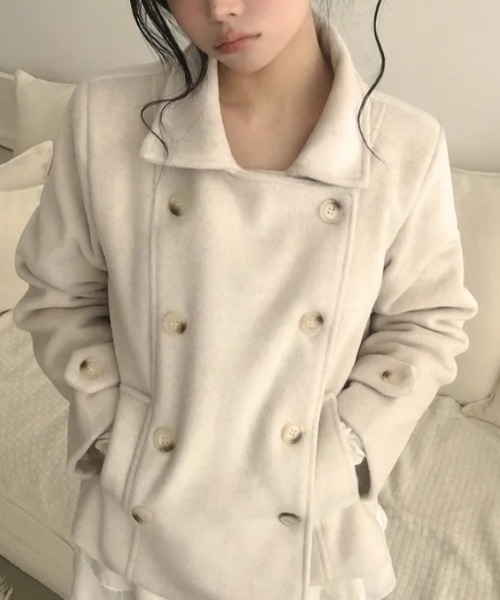 FAVORITO ピーコート pコート 襟付きダブルブレストメルトンジャケット