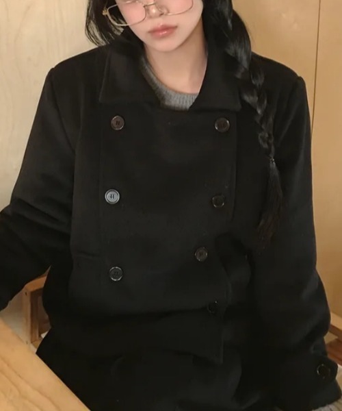 FAVORITO ピーコート pコート 襟付きダブルブレストメルトンジャケット