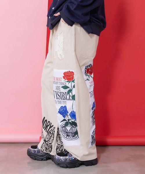 ScoLar（スカラー） ワイドパンツ パンツ アップリケパンツ レディース