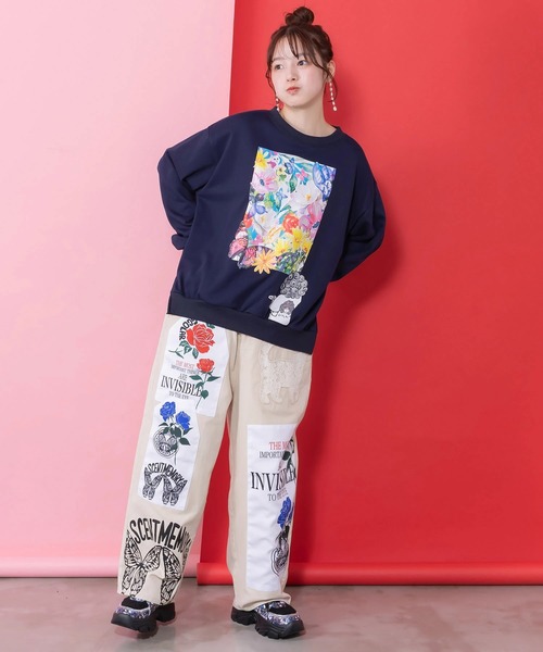ScoLar（スカラー） ワイドパンツ パンツ アップリケパンツ レディース