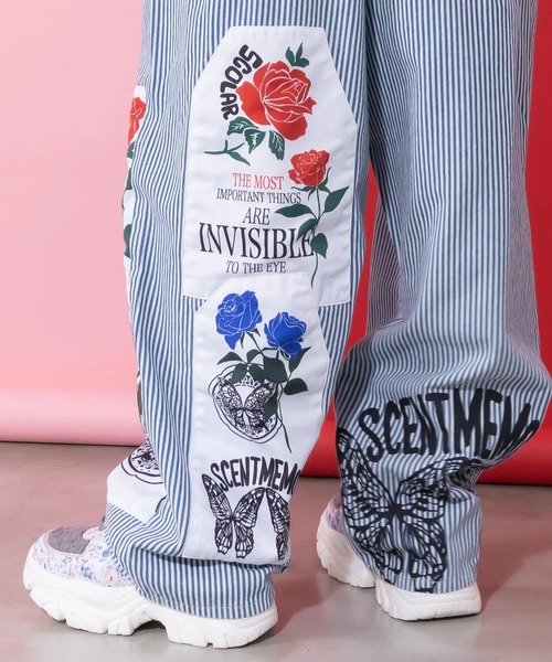 ScoLar（スカラー） ワイドパンツ パンツ アップリケパンツ レディース