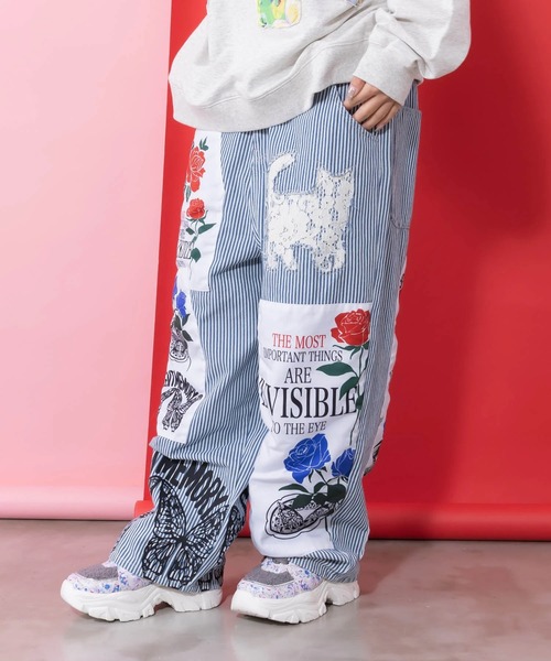 ScoLar（スカラー） ワイドパンツ パンツ アップリケパンツ レディース