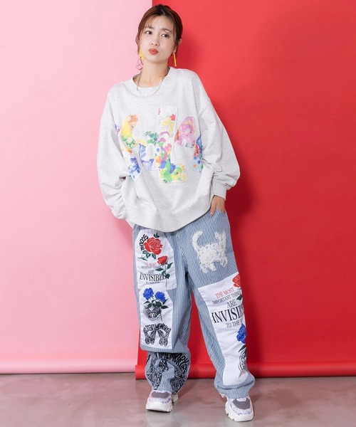ScoLar（スカラー） ワイドパンツ パンツ アップリケパンツ レディース