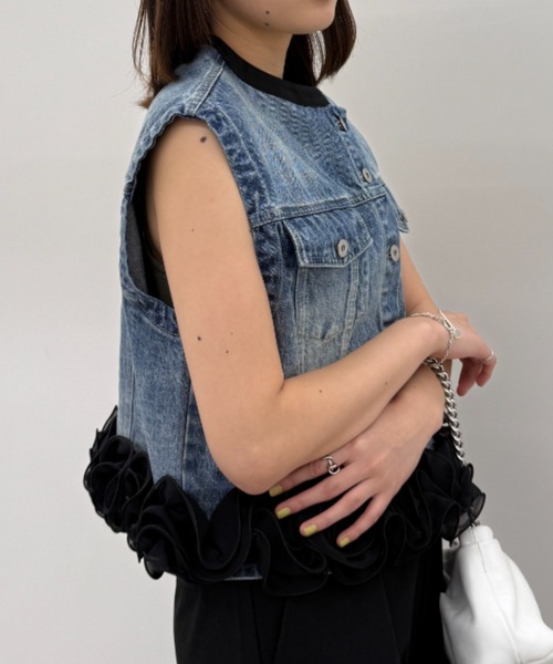 deux amour ベスト ジレ デニム裾フリルベスト レディース : ZOZOTOWN