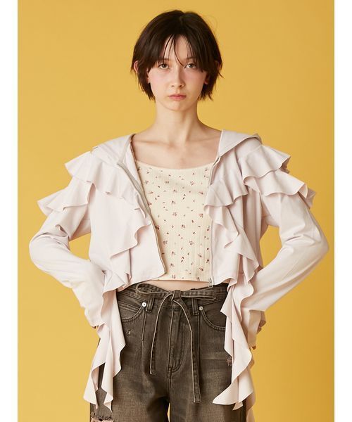パーカー 「UVカット」フリルパーカー/マシンウォッシャブル レディースの画像