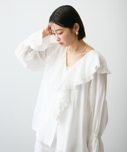 TOMO KOIZUMI 黒ラッフルスリーブTシャツ　チュール　ブラウス　フリル Ray BEAMS（レイ ビームス） tシャツ チュール レイヤー ラッフル