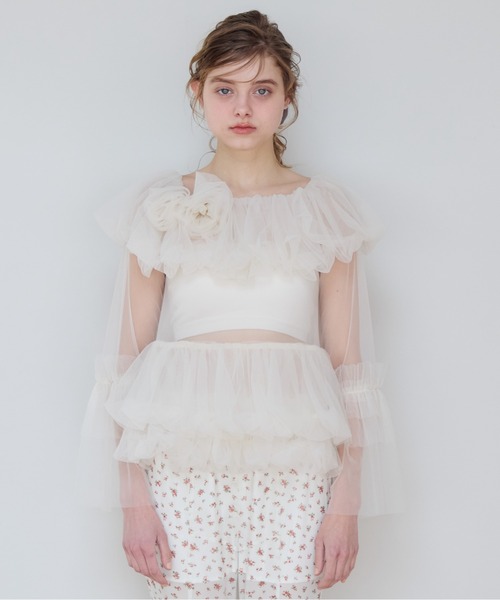 トップス etre loin Rose tulle off shoulder blouse etre loin（エトルワン） ブラウス シャツ Rose tulle off shoulder