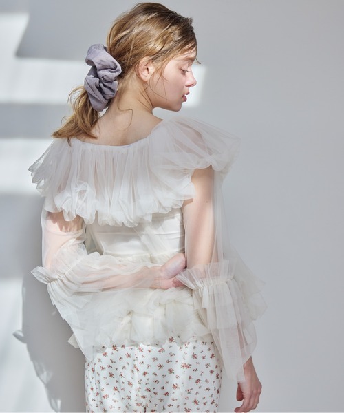 トップス etre loin Rose tulle off shoulder blouse etre loin（エトルワン） ブラウス シャツ Rose tulle off shoulder
