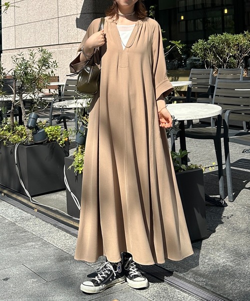 ワンピース 「低身長サイズあり！」「全骨格細見え！」ステッチスキッパーワンピースの画像