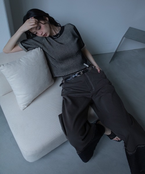 tシャツ 配色プレーティングハーフスリーブリブニット/新色追加