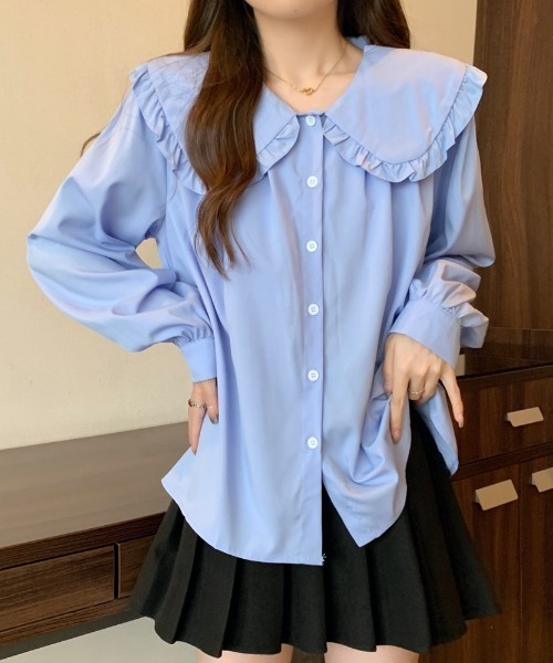 Emilie ブラウス シャツ フリルビッグカラーブラウス レディース