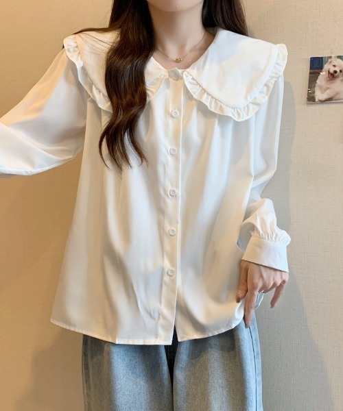Emilie ブラウス シャツ フリルビッグカラーブラウス レディース
