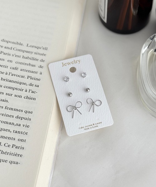ピアス フェミニンリボン3セットピアス レディース | sowang
