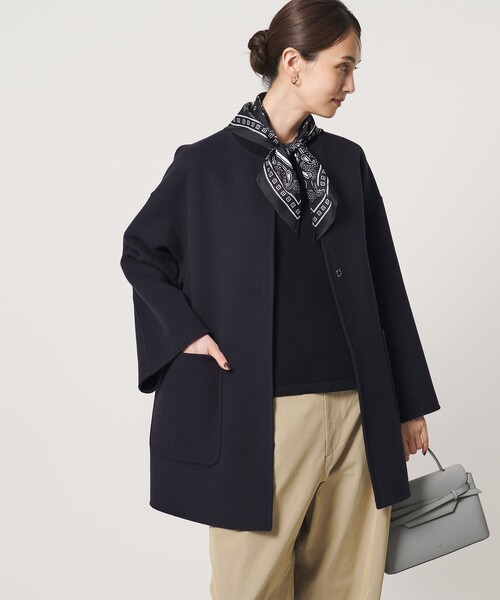 UNITED ARROWS バイカラー リバー ミドルコート ネイビー×ブラック UNITED ARROWS（ユナイテッドアローズ） コート アウター バイカラー