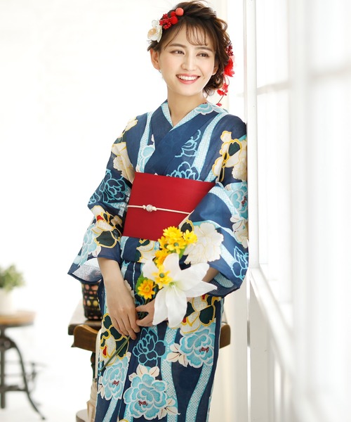 新品 未使用⭐︎大人の浴衣と半幅帯セット⭐︎高級綿⭐︎薔薇☆裄68⭐︎品のあるお色 浴衣 セット レディース 大人 兵児帯 夏 2点セット 浴衣セット