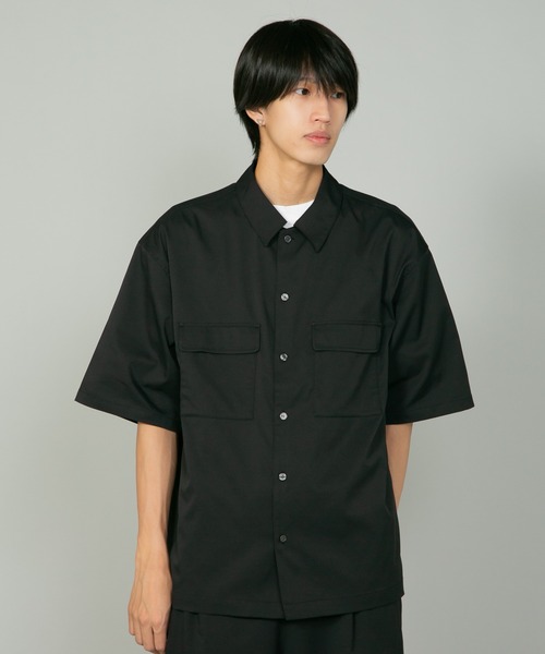 【美品】unitement ブラックシャツ Lサイズ UNIT（NIXON） シャツ 「UNIIT/ユニット」 ポリエステルツイル