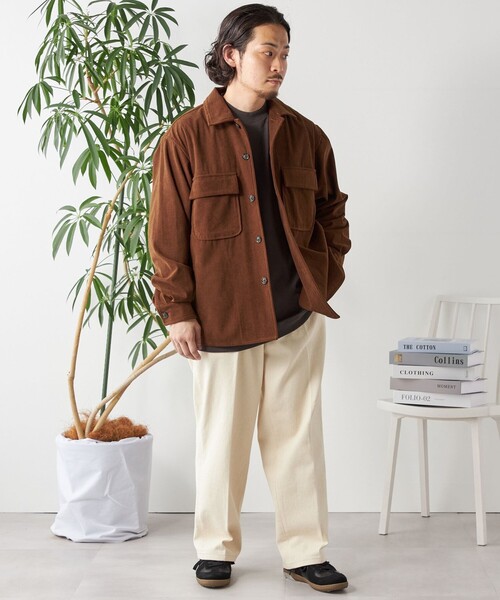 SHIPS any チノパン any: コットンツイル 1タック ワイド トラウザーズ