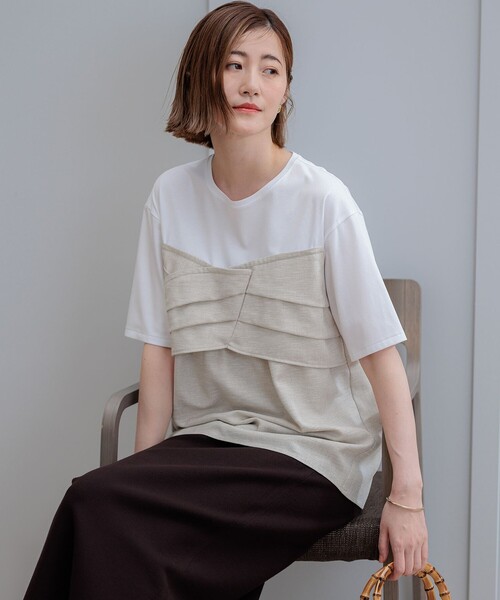 tシャツ 「WEB限定カラーあり/洗える」スムースデザイン コンビ カットソー レディース 23区 tシャツ 「WEB限定カラーあり/洗える」スムースデザイン