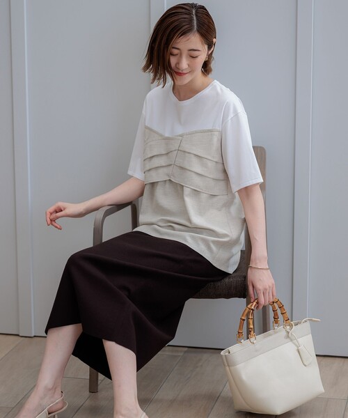 tシャツ 「WEB限定カラーあり/洗える」スムースデザイン コンビ カットソー レディース 23区 tシャツ 「WEB限定カラーあり/洗える」スムースデザイン