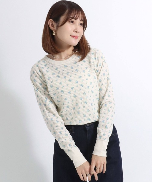 tシャツ 「JEMORGAN / ジェーイーモーガン」ワッフル花柄OVERDYEロングスリーブTシャツ（パック入り） レディース JEMORGAN tシャツ （ジェーイーモーガン）花柄総柄ワッフル長袖T