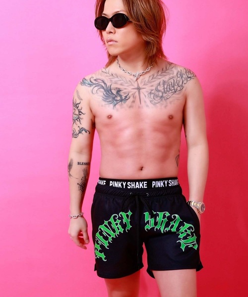PINKY SHAKE（ピンキーシェイク） 水着 toxic logo shorts メンズ