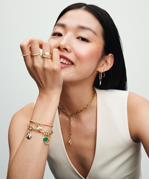 PANDORA ゴールドストーンフープピアス 2個セット PANDORA ピアス アシンメトリカル ハート ゴールド フープ
