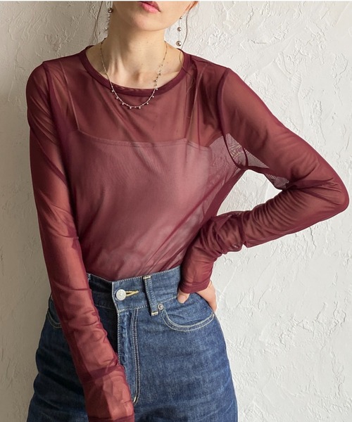 She's Closet tシャツ クルーネック長袖シースルー/シアーロングT