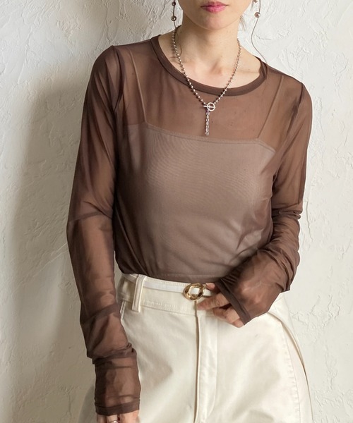 She's Closet tシャツ クルーネック長袖シースルー/シアーロングT