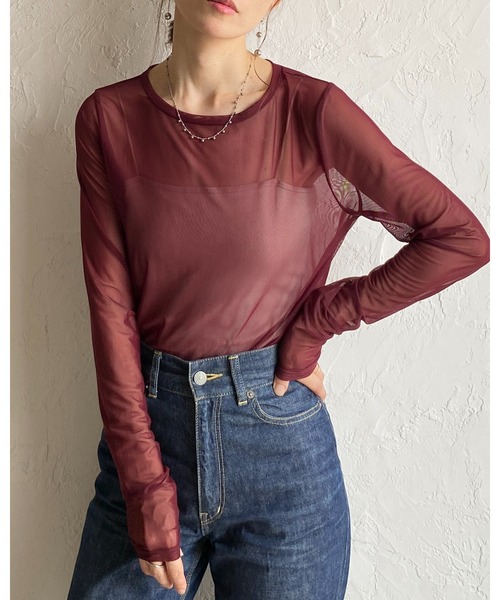 She's Closet tシャツ クルーネック長袖シースルー/シアーロングT