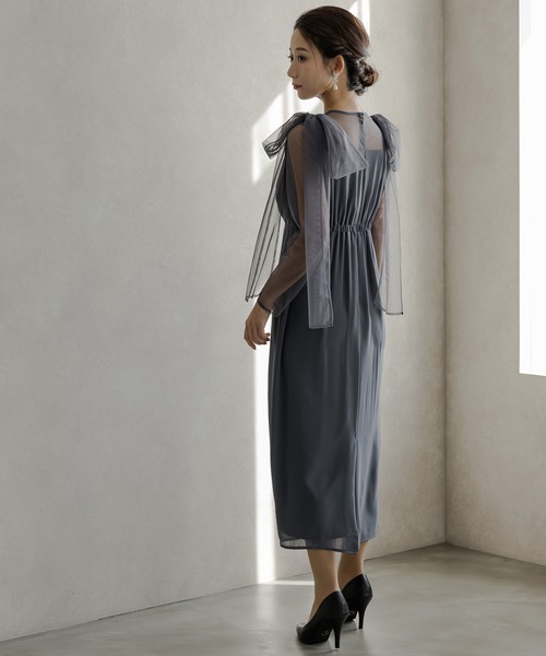 フリル付きグレーシフォンロングドレス birei ドレス ショルダーリボンシフォンロングドレス : ZOZOTOWN Yahoo