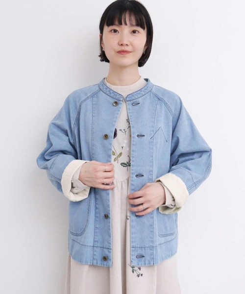 556u*美品 アトリエ ドゥ サボン チェック デニム ジャケット ブルゾン AMBIDEX Store ○かくれハウスポケット デニムブルゾン(F コン