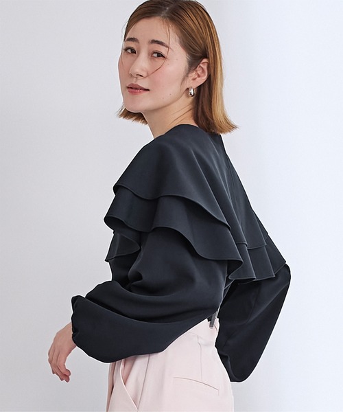 【美品】RIM.ARK 長袖ブラウス　ケープ　オシャレ　レイヤード RIM.ARK（リムアーク）の「Covered sleeves SH カバードスリーブス