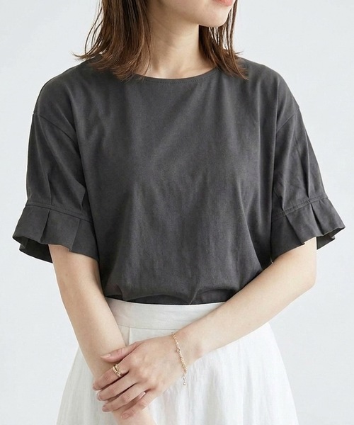 プリーツプリーツ半袖カットソー　16日までお値下げ！ tシャツ 半袖 袖プリーツカットソー レディース : ZOZOTOWN Yahoo!店